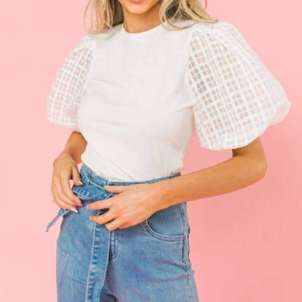 NWT - White Top with Statement Puff Sleeves